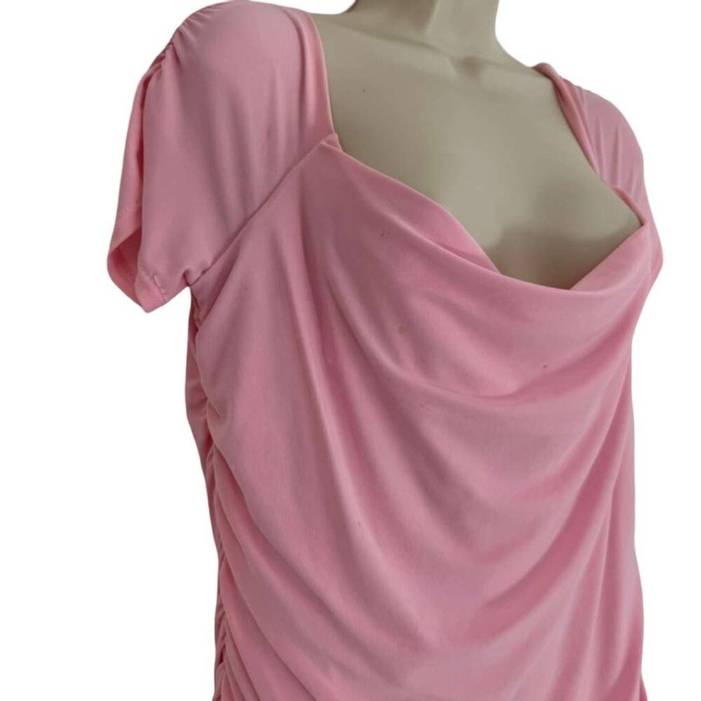 Candela Womens Pink Jersey Knit Scoop Neck Midi Stretch Dress Cap Sleeve sz 16 - Picture 3 of 13
